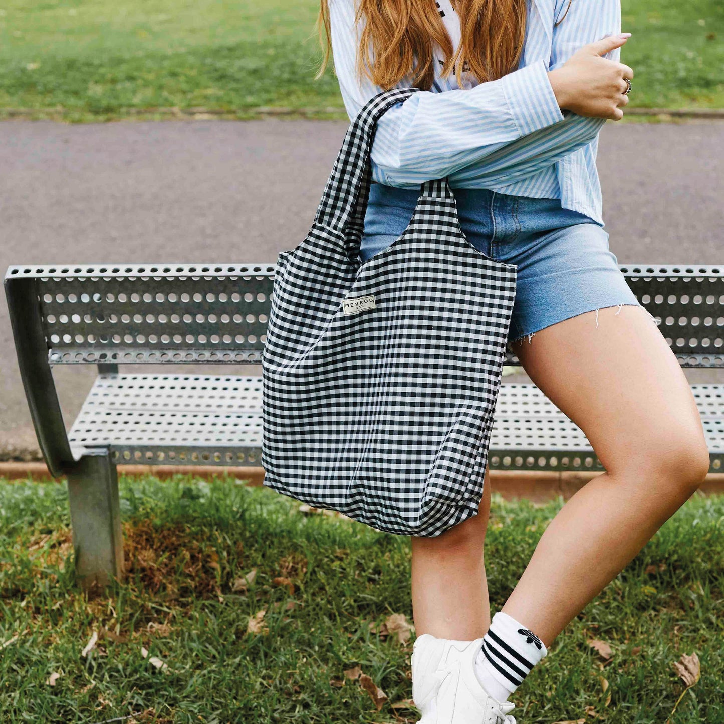 MEVROU & CO. LOGO GINGHAM SHOPPER