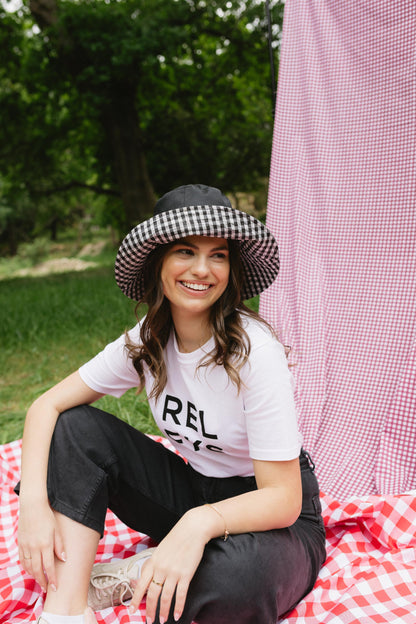 MEVROU & CO. REVERSIBLE GINGHAM SUNHAT Black/White