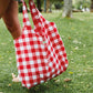 MEVROU AND CO LOGO RED PICNIC CHECK SHOPPER